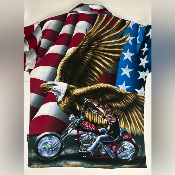 Y2K Dragonfly Eagle, Biker, Motorcycle, and American Flag Button Up Shirt - Picture 8 of 9